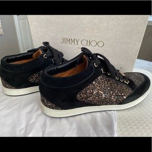 Jimmy Choo suede and glitter Miami sneakers